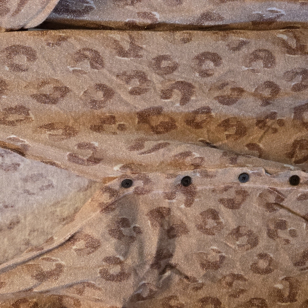 Old Navy Women Leopard Print Button Cardigan - Brown and Cream With Gold Sparkle - Picture 2 of 3